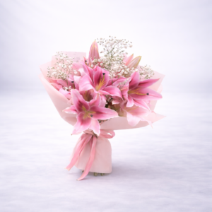bouquet de lys roses – douceur & Élégance